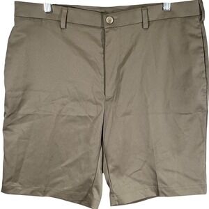 Roundtree And Yorke Shorts Men's Size 36 Tan Golf Walking Flat Front Pockets
